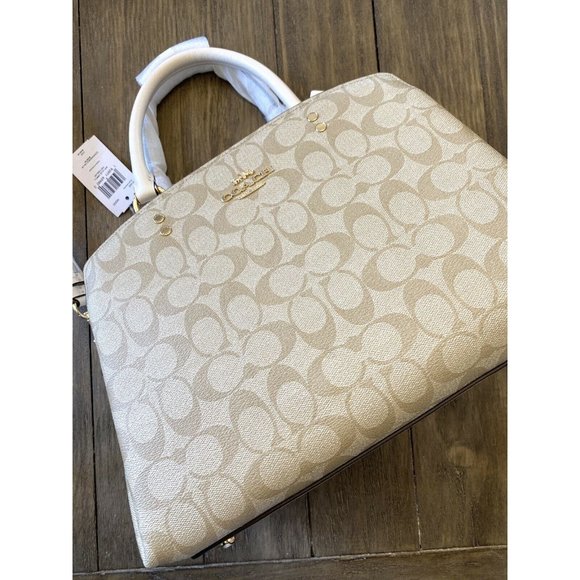 COACH NWT $428 Lillie Carryall Handbag Gold/Chalk) Signature Canvas Detachable - Picture 12 of 12